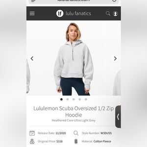 57. Lululemon Athletica Ultra Light Heathered Gray Scuba Hoodie EUC